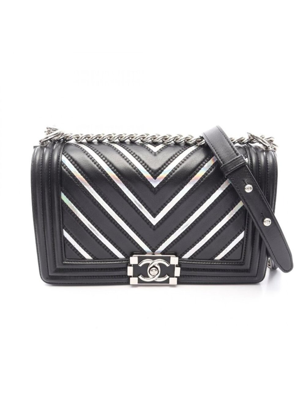 Chanel Shoulder Bag Boy Chevron V-stitch Black Lambskin Chain